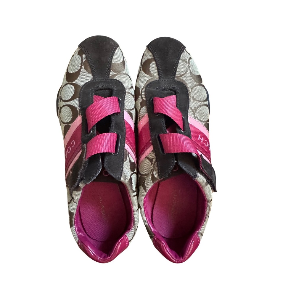 Coach Jenney Signature Monogram Brown Pink Sneakers Driving Shoes Size 7.5‎